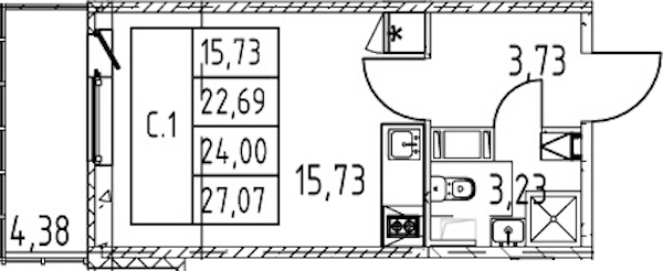 Квартира студия 22.69 м², 10/12 эт., ЖК «Полис ЛАВрики»